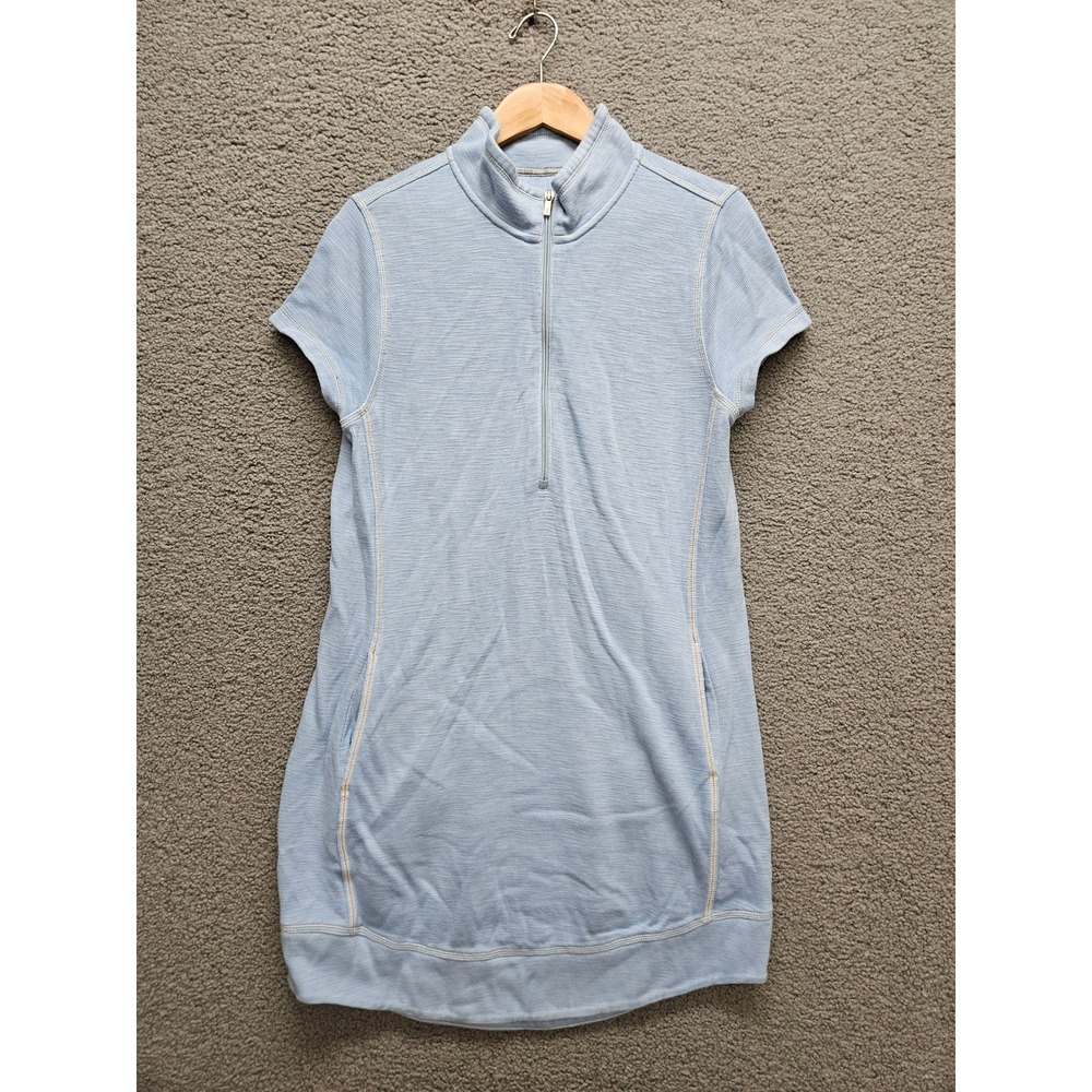 Tommy Bahama Quarter Zip Tunic Dress Large Blue Coastal Resort Short Sleeve